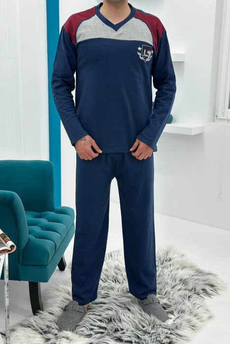 SIMPLE SMALL LOGO SWEATSHIRT+SWEATPANTS MEN PYJAMAS BLUE/BLU - 1