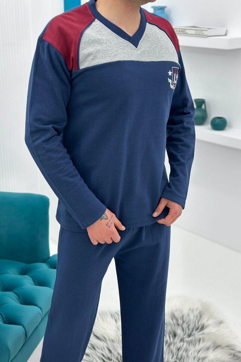 SIMPLE SMALL LOGO SWEATSHIRT+SWEATPANTS MEN PYJAMAS BLUE/BLU - 4