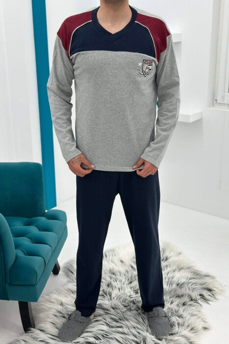 SIMPLE SMALL LOGO SWEATSHIRT+SWEATPANTS MEN PYJAMAS GREY/GRI - KLAUDIO FASHION