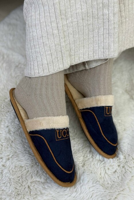 SIMPLE SMALL LOGO WOMEN SLIPPERS DARK BLUE/BEE - 3