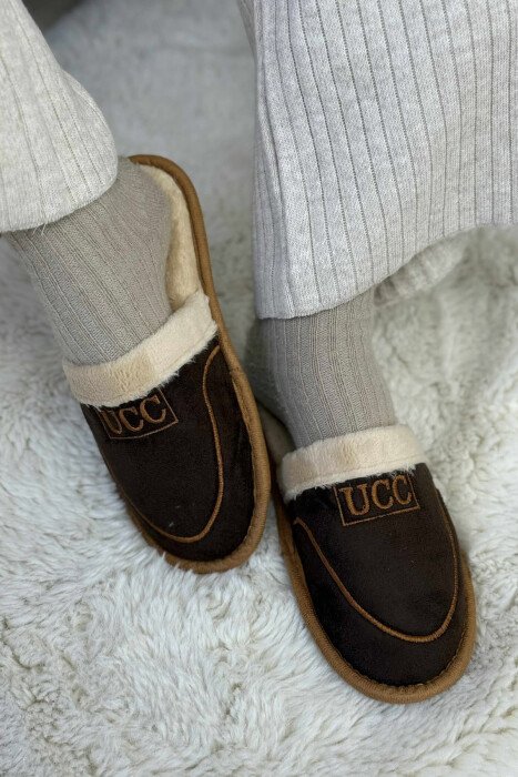 SIMPLE SMALL LOGO WOMEN SLIPPERS DARK BROWN/KAE 