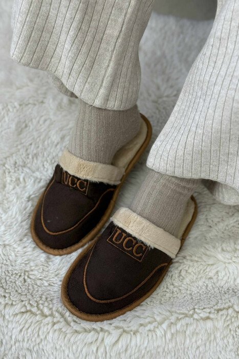 SIMPLE SMALL LOGO WOMEN SLIPPERS DARK BROWN/KAE - 1