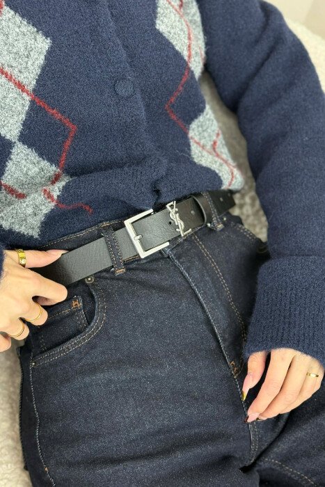 SIMPLE SQUARE BUCKLE WOMEN BELT BLACK+SILVER/ZEZE+ARGJEND - 1