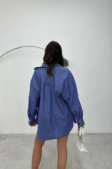 SIMPLE SQUARED DESIGN WOMEN SHIRT BLUE/BLU - 4