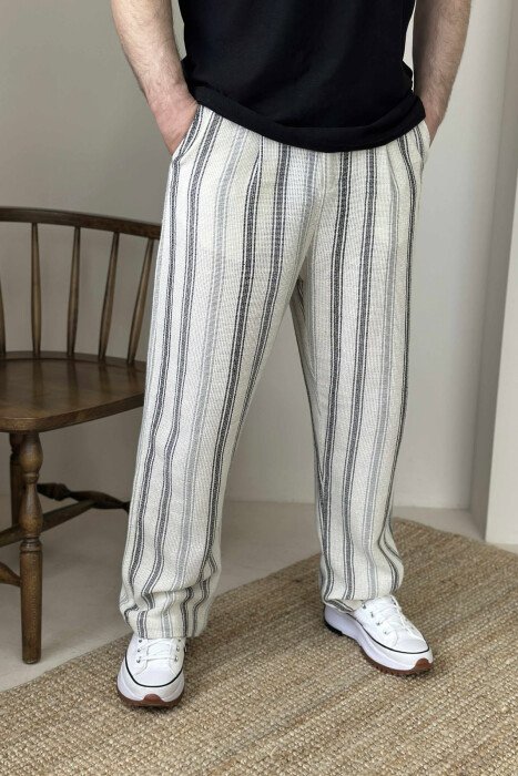 SIMPLE STRAPS MEN PANTS CREAM+BLACK/KREM+ZEZE - KLAUDIO FASHION