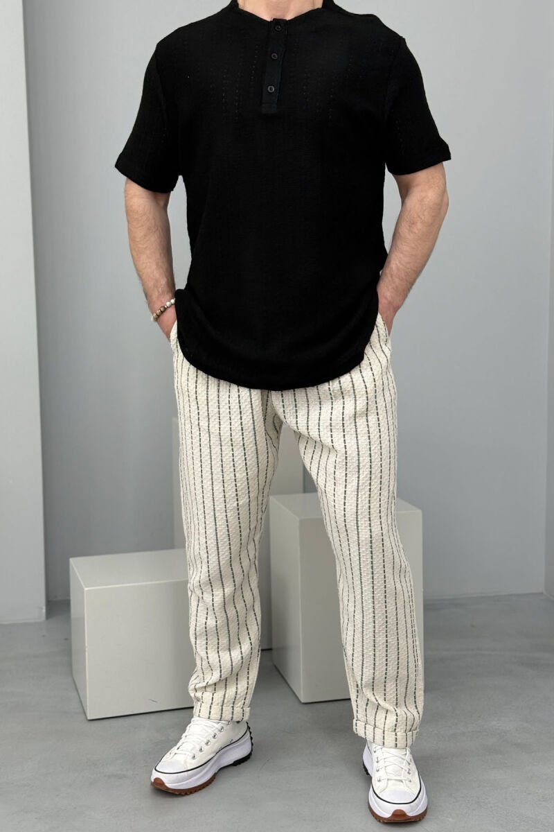 SIMPLE STRAPS MEN PANTS CREAM+BLACK/KREM+ZEZE - 1