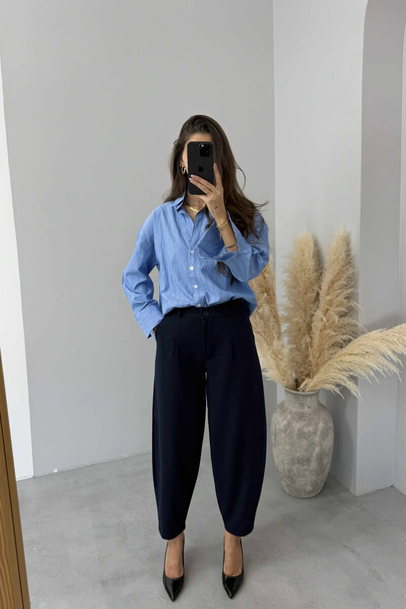 SIMPLE STRIPE DESIGN LONE SLEEVE WOMEN SHIRT BLUE/BLU - 3