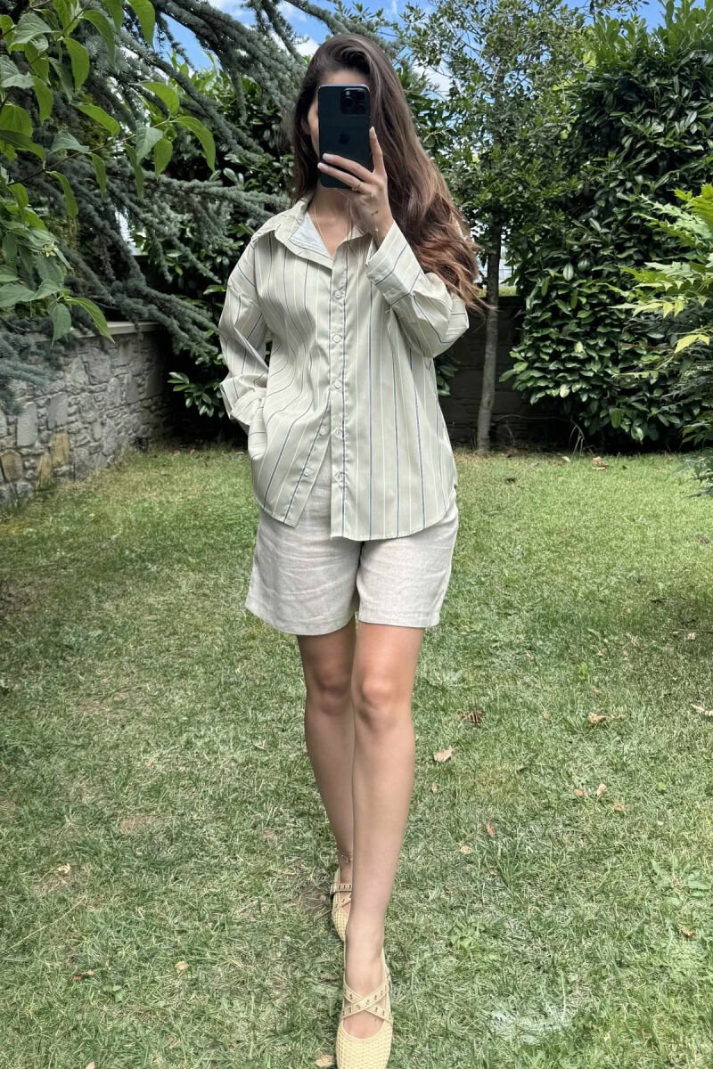 SIMPLE STRIPE DESIGN LONE SLEEVE WOMEN SHIRT MINT/MENTE - 6
