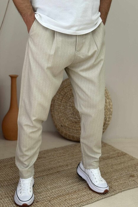 SIMPLE STRIPED MEN PANTS BEIGE/BEZHE - 3