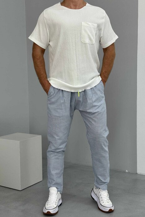 SIMPLE STRIPED MEN PANTS LIGHTBLUE/BZ 