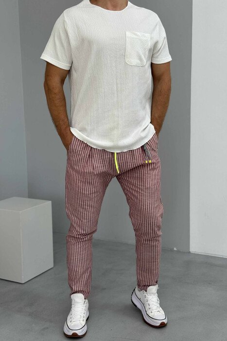 SIMPLE STRIPED MEN PANTS POWDER/PUDER - 3