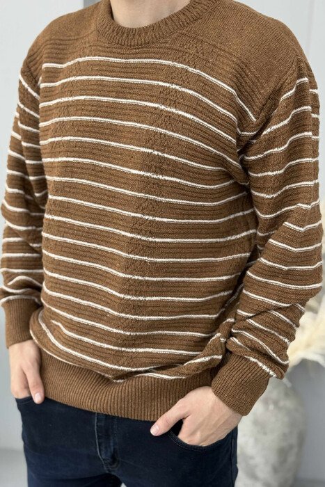 SIMPLE STRIPED MEN SWEATER BROWN/KAFE - KLAUDIO FASHION