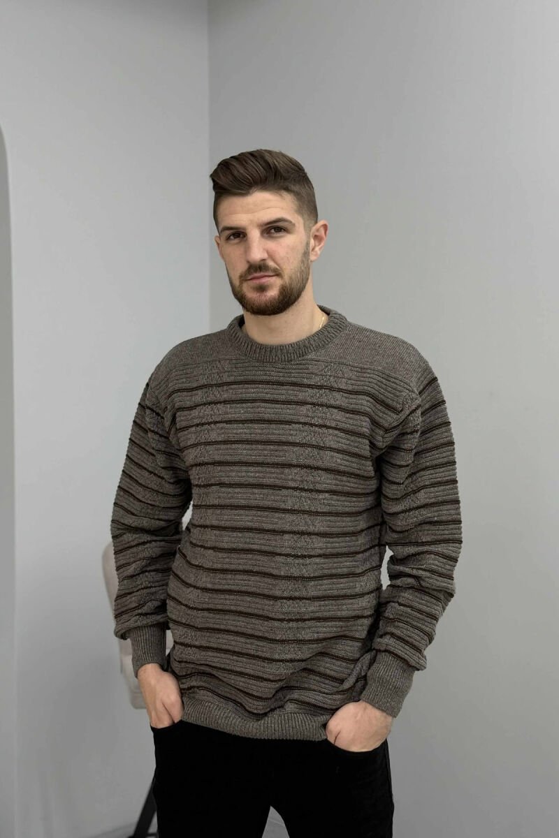 SIMPLE STRIPED MEN SWEATER GREY ASH/GRI HIRI - 3