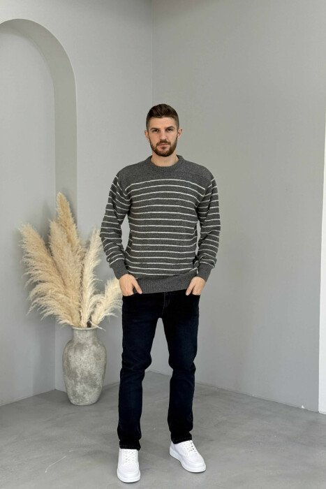 SIMPLE STRIPED MEN SWEATER DARK GREY/GEE - 2