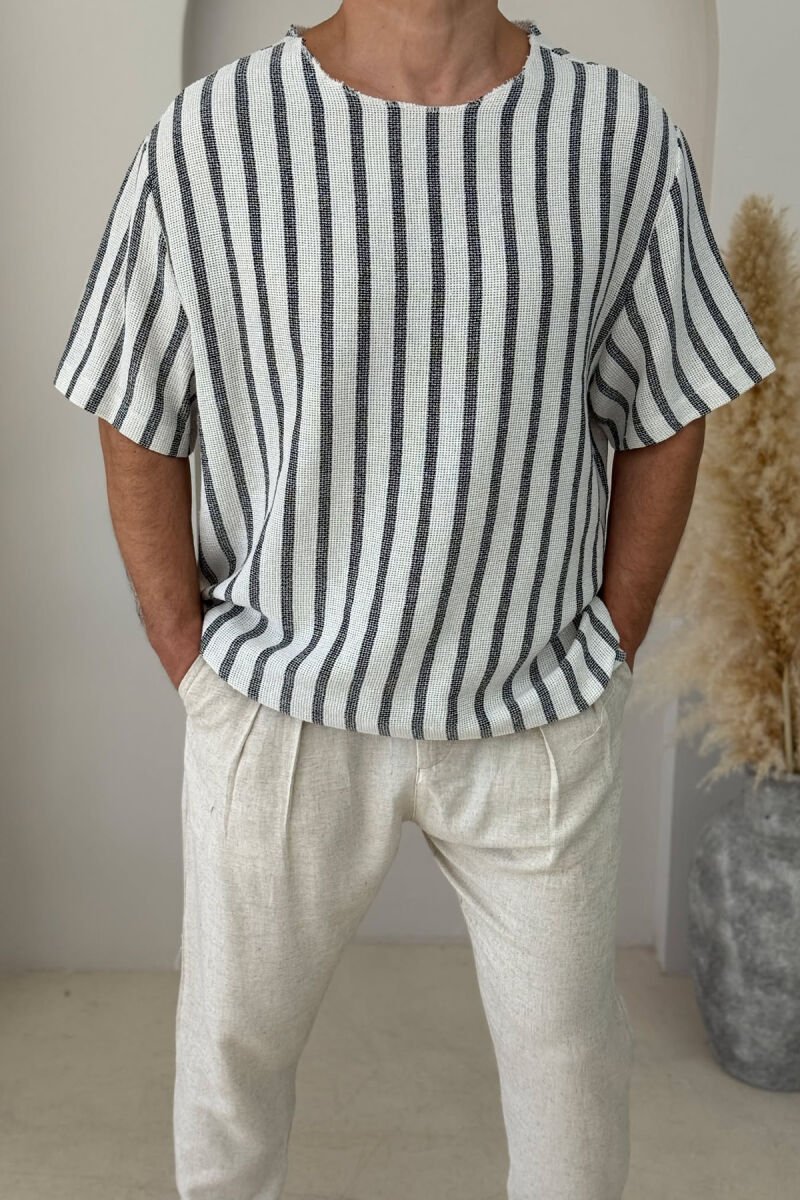 SIMPLE STRIPED MEN T-SHIRT CREAM+BLACK/KREM+ZEZE - 2
