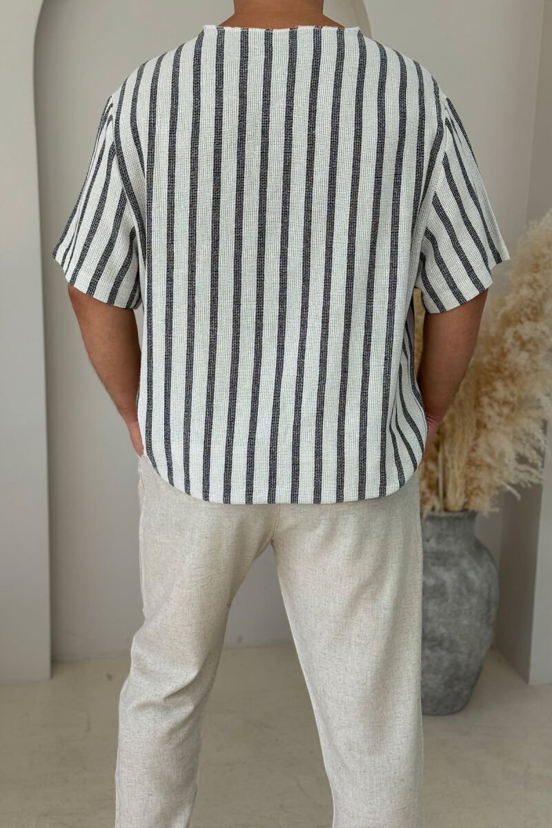 SIMPLE STRIPED MEN T-SHIRT CREAM+BLACK/KREM+ZEZE - 3