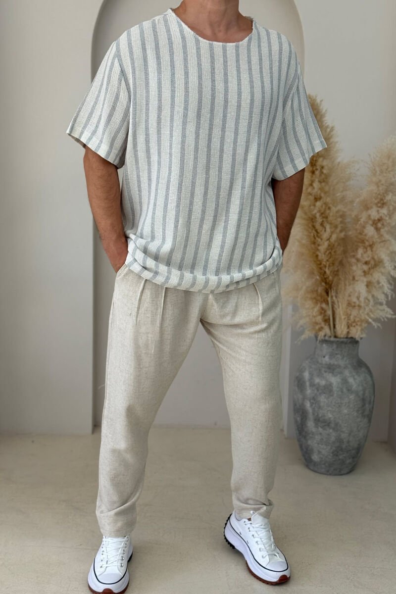 SIMPLE STRIPED MEN T-SHIRT LIGHT GREY/GZ - 1