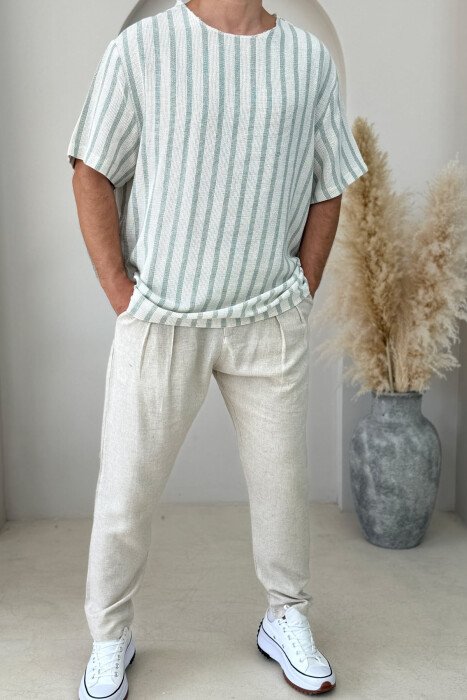 SIMPLE STRIPED MEN T-SHIRT MINT/MENTE - 1