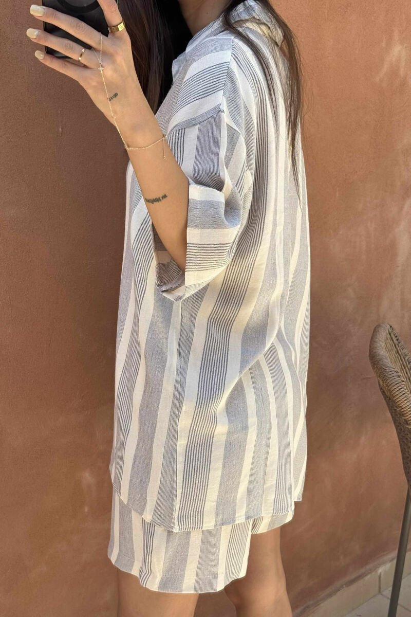 SIMPLE STRIPES SHORTS+SHIRT WOMEN SET CREAM-LIGHTBLUE/KRBZ - 5