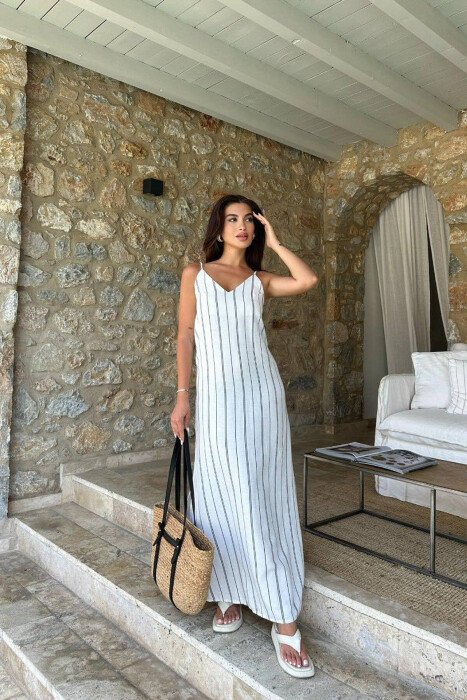 SIMPLE STRIPES WOMEN DRESS CREAM/KREM - KLAUDIO FASHION