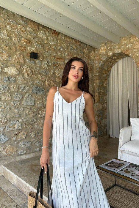 SIMPLE STRIPES WOMEN DRESS CREAM/KREM - 5