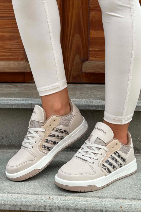 SIMPLE STRIPES WOMEN SNEAKERS DARK BEIGE/BEZHE ERRET - KLAUDIO FASHION
