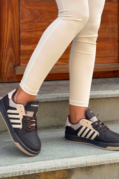 SIMPLE STRIPES WOMEN SNEAKERS DARK BROWN/KAFE ERRET - 3