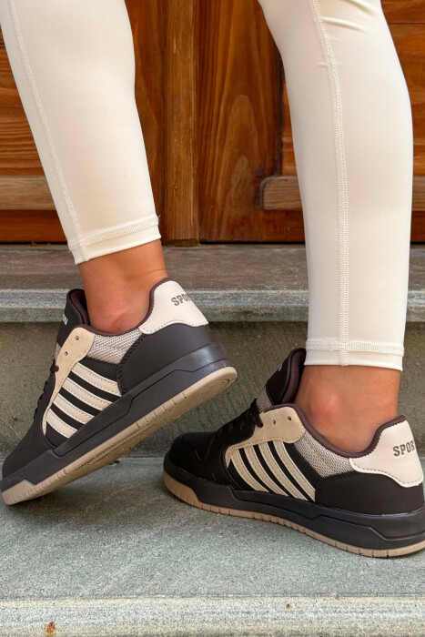 SIMPLE STRIPES WOMEN SNEAKERS DARK BROWN/KAFE ERRET - 4