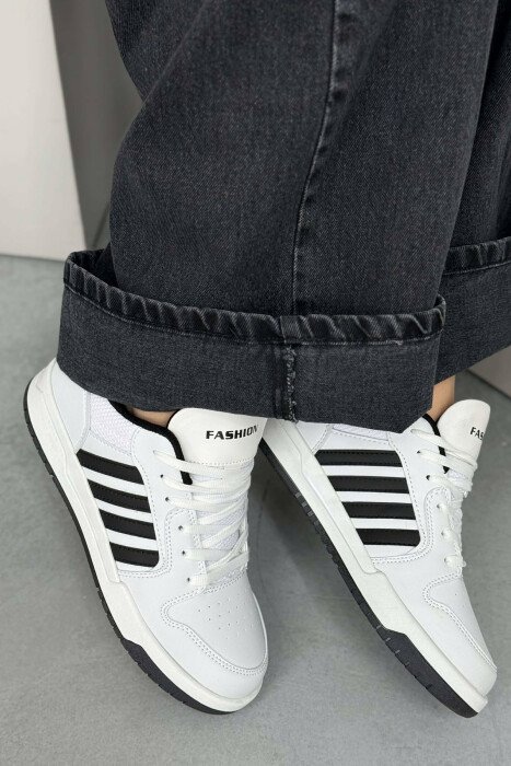 SIMPLE STRIPES WOMEN SNEAKERS WHITE-BLACK/BAZE - KLAUDIO FASHION