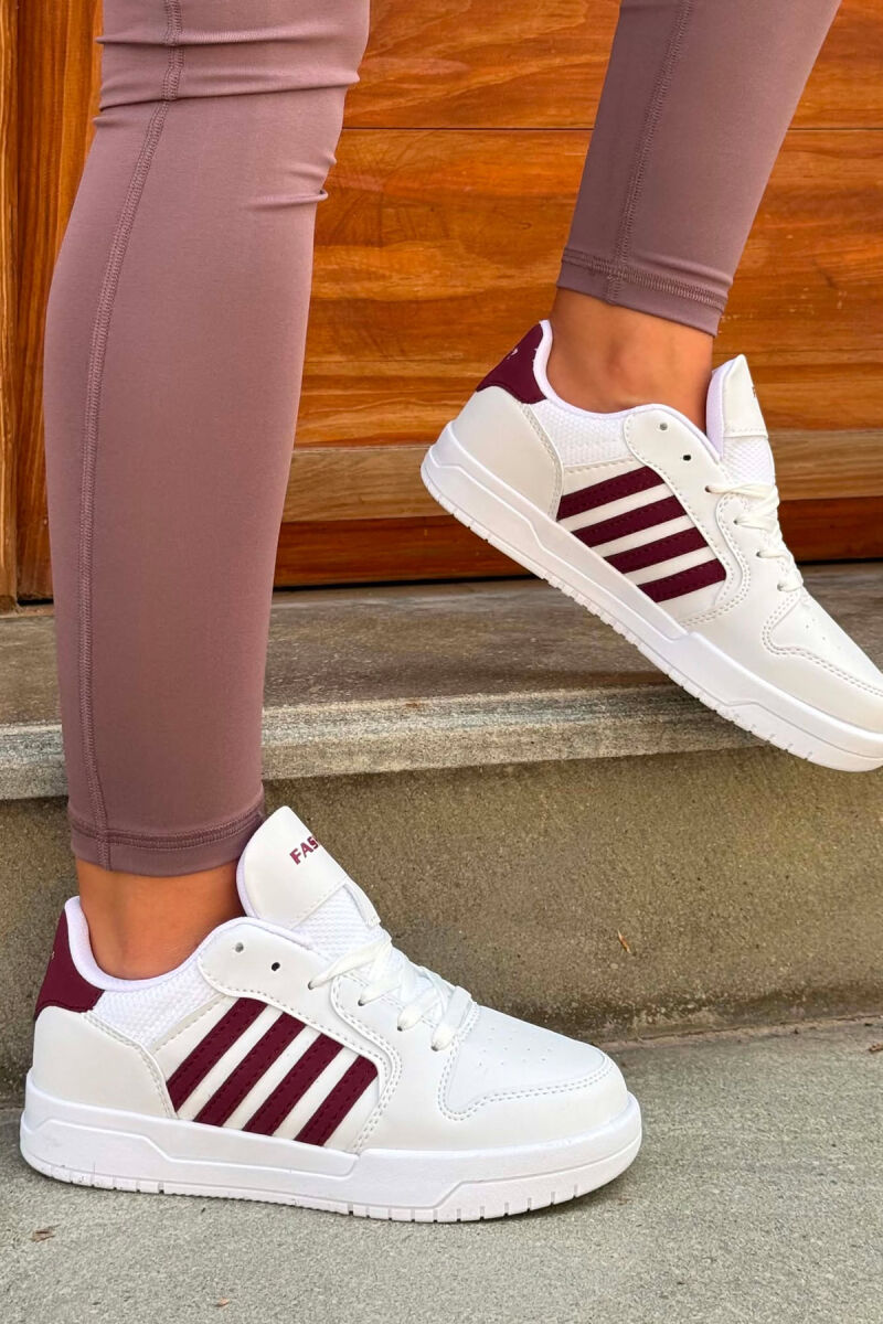 SIMPLE STRIPES WOMEN SNEAKERS WHITE-BURGUNDY/BAVI - 2