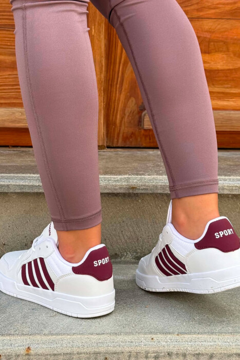 SIMPLE STRIPES WOMEN SNEAKERS WHITE-BURGUNDY/BAVI - 3