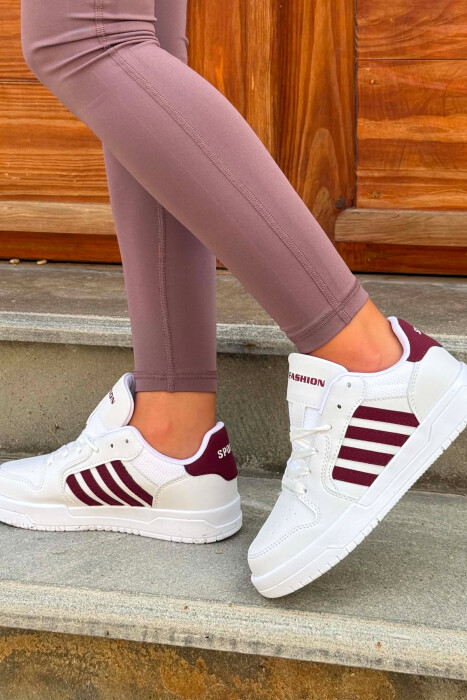 SIMPLE STRIPES WOMEN SNEAKERS WHITE-BURGUNDY/BAVI - 4