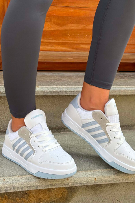 SIMPLE STRIPES WOMEN SNEAKERS WHITE-LIGHT BLUE/BABZ - KLAUDIO FASHION