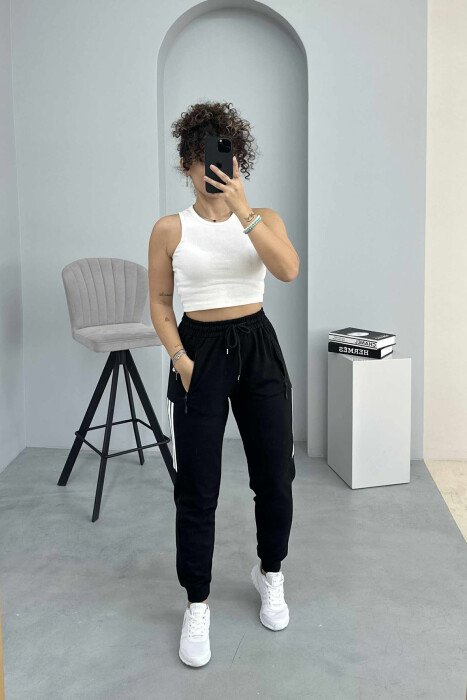 SIMPLE STRIPES WOMEN SWEATPANTS BLACK/ E ZEZE - 1