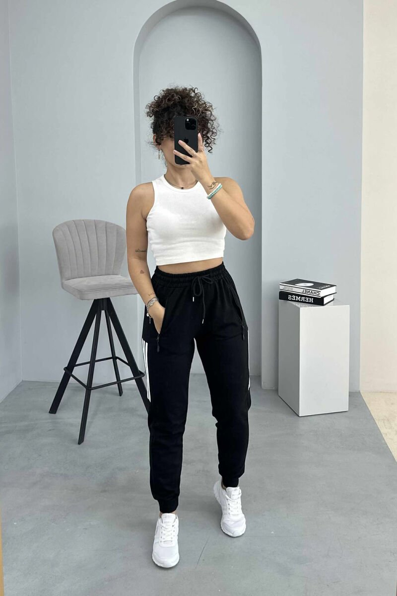 SIMPLE STRIPES WOMEN SWEATPANTS BLACK/ E ZEZE - 1