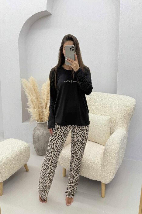 SIMPLE SWEATSHIRT+TROUSERS WOMEN PYJAMAS BLACK/ E ZEZE - KLAUDIO FASHION