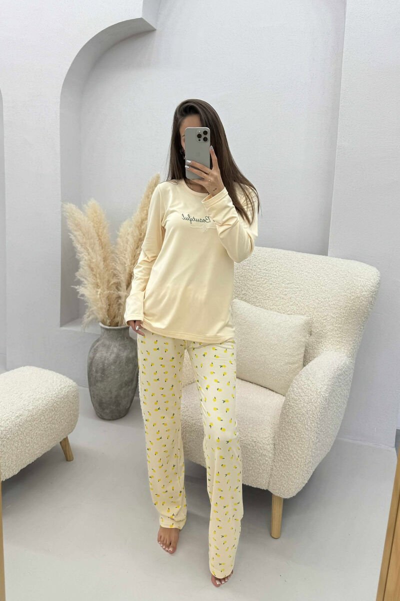 SIMPLE SWEATSHIRT+TROUSERS WOMEN PYJAMAS CREAM/KREM - 1