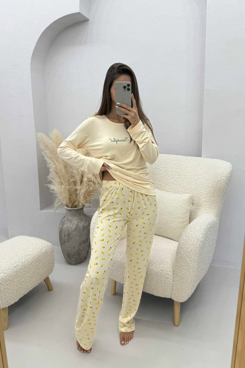 SIMPLE SWEATSHIRT+TROUSERS WOMEN PYJAMAS CREAM/KREM - 3