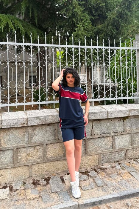 SIMPLE T-SHIRT + SHORTS WOMAN SET BURGUNDY-BLUE/VISHNJE-BLU - KLAUDIO FASHION