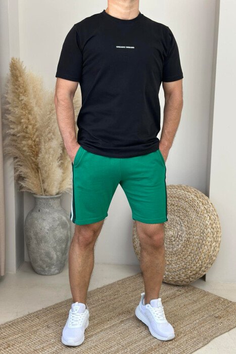 SET I THJESHTË T-SHIRT+PANTALLONA TË SHKURTRA PËR MESHKUJ NË NGJYRËN E ZEZË+JESHILE 