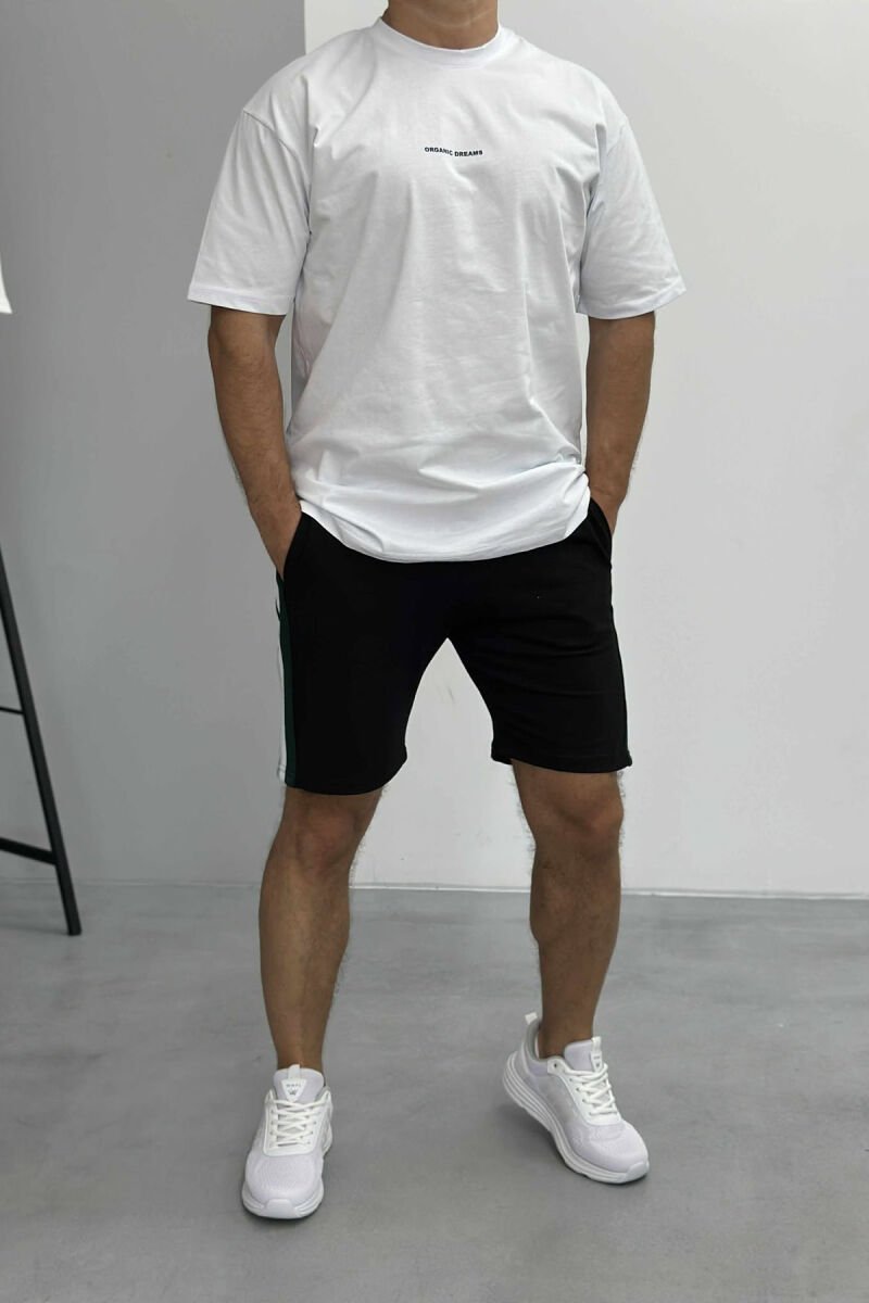 SIMPLE T-SHIRT+SHORTS MEN SET WHITE-BLACK/BAZE - 1