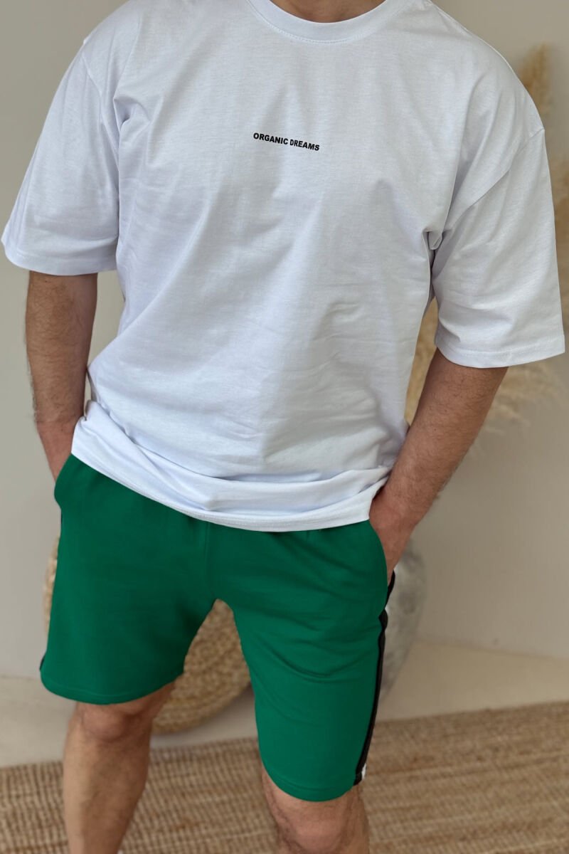 SIMPLE T-SHIRT+SHORTS MEN SET WHITE/GREEN-BAJE - 2