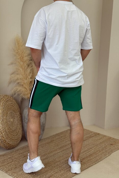 SIMPLE T-SHIRT+SHORTS MEN SET WHITE/GREEN-BAJE - 4