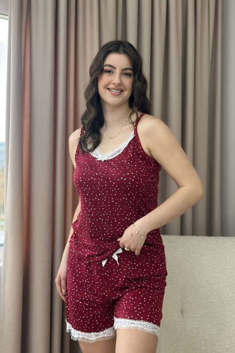 SIMPLE TANK TOP+SHORTS WOMEN PYJAMAS BURGUNDY/VISHNJE - KLAUDIO FASHION