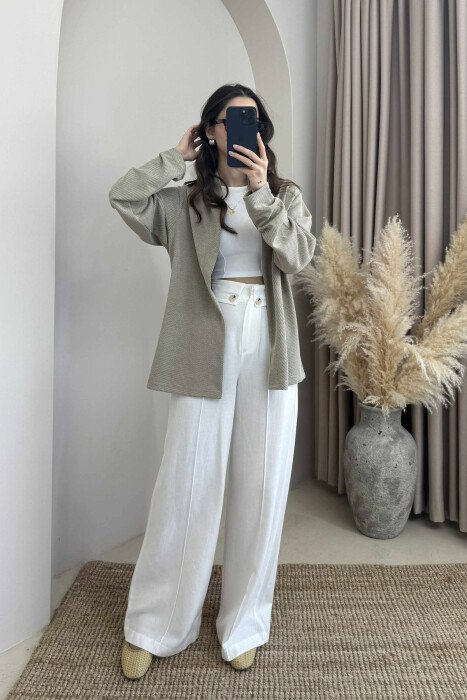 SIMPLE TEXTURED WOMEN SHIRT BEIGE/BEZHE - KLAUDIO FASHION