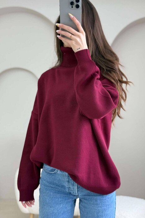 SIMPLE TURTLE NECK WOMEN SWEATER BURGUNDY/VISHNJE - 2