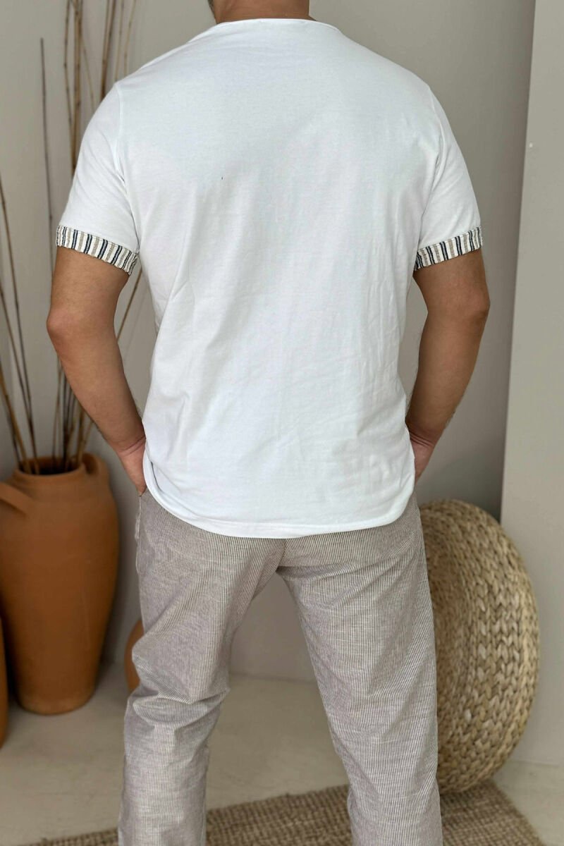 SIMPLE V NECK MEN T-SHIRT WHITE-E BARDHE - 4