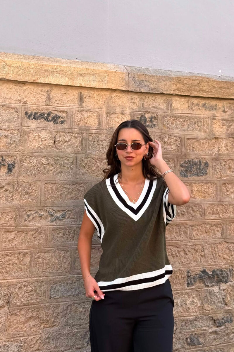 SIMPLE V NECK WOMEN VEST GREEN/JESHILE - 1