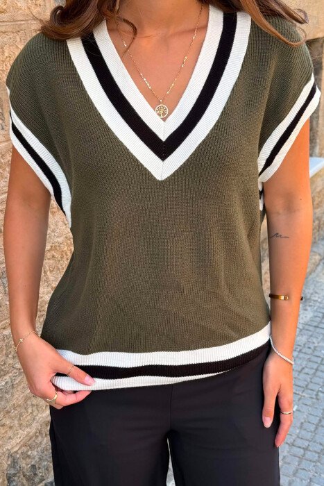 SIMPLE V NECK WOMEN VEST GREEN/JESHILE - 2