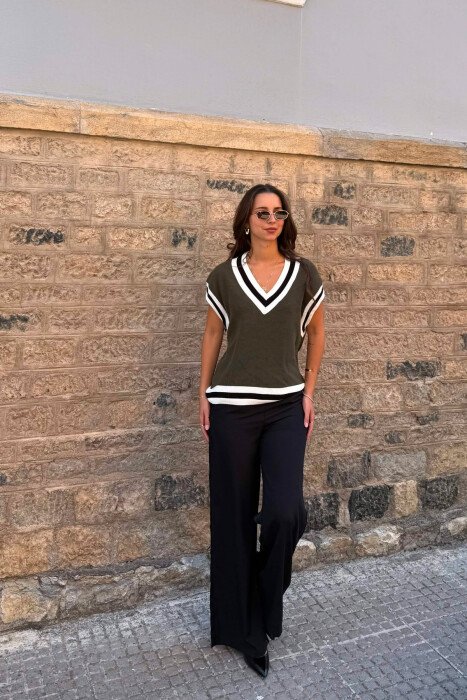 SIMPLE V NECK WOMEN VEST GREEN/JESHILE - 5